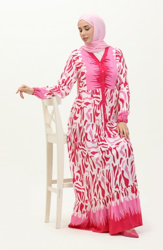 Patterned Viscose Dress 0187-02 Pink 0187-02