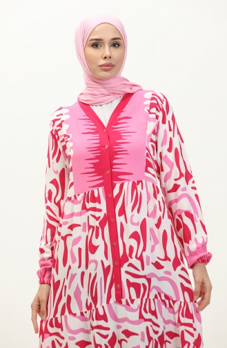 Patterned Viscose Dress 0187-02 Pink 0187-02