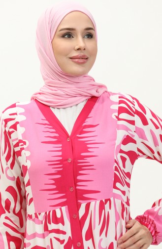 Patterned Viscose Dress 0187-02 Pink 0187-02