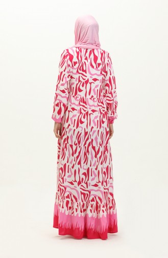 Patterned Viscose Dress 0187-02 Pink 0187-02