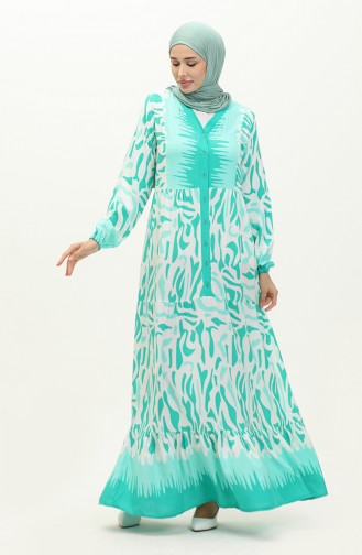 Patterned Viscose Dress 0187-03 Green 0187-03