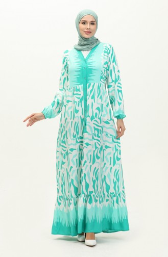 Patterned Viscose Dress 0187-03 Green 0187-03