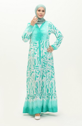 Patterned Viscose Dress 0187-03 Green 0187-03