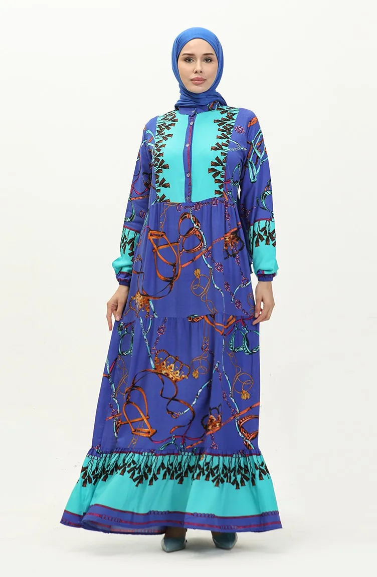 Patterned Viscose Dress 0188-01 Saxe 0188-01