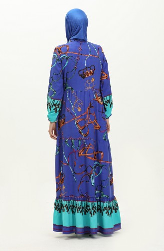 فستان فيسكوز منقوش 0188-01 أزرق ملكي 0188-01