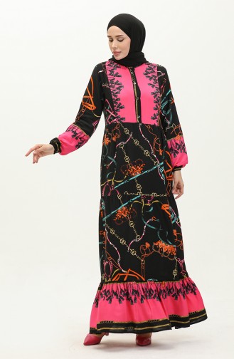 Patterned Viscose Dress 0188-03 Black 0188-03