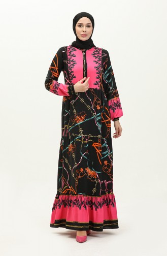 Patterned Viscose Dress 0188-03 Black 0188-03