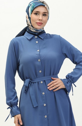Full-length Buttoned Belted Tunic 1007-06 Indigo 1007-06