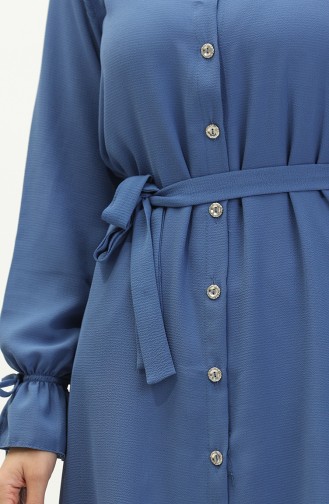 Full-length Buttoned Belted Tunic 1007-06 Indigo 1007-06