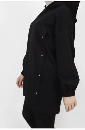 Star Staple Detaillierter Anzug Aus 2-fädigem Stoff Mit Kapuze 6973-01 Schwarz 6973-01