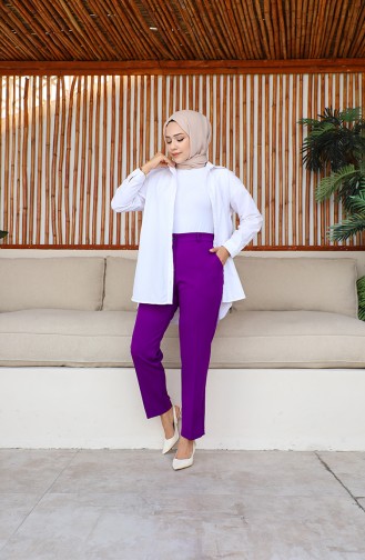 Plus Size Classic Trousers with Pockets 3001-07 Purple 3001-07