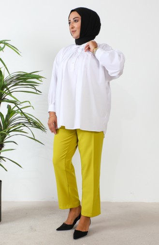 Pantalon Classique Avec Poches Grande Taille 3101-02 Vert Pistache 3101-02