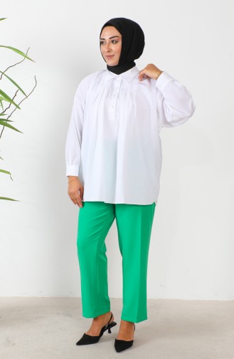 Plus Size Classic Pocketed Trousers 3101-03 Emerald Green 3101-03