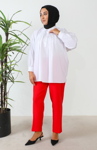 Büyük Beden Cepli Klasik Pantolon 3101-04 Kırmızı