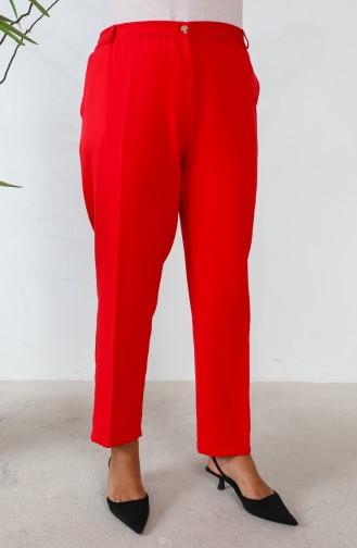 Büyük Beden Cepli Klasik Pantolon 3101-04 Kırmızı