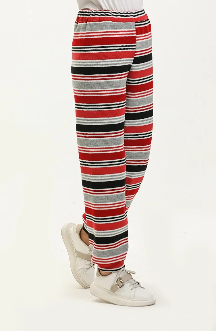 Gestreifte Strickhose 1264-02 Rot Schwarz 1264-02