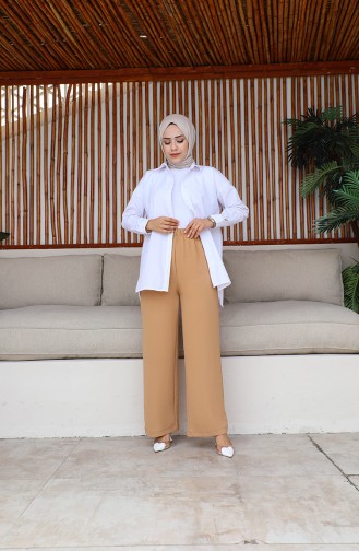 Aerobin Fabric wide Leg Trousers 1006-07 Tan 1006-07
