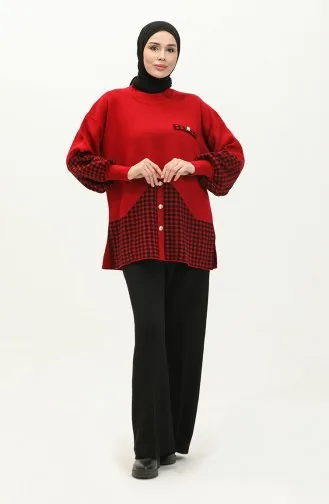 Triko Tunik Pantolon İkili Takım 1023-07 Kırmızı Siyah
