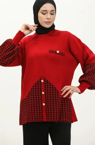 Triko Tunik Pantolon İkili Takım 1023-07 Kırmızı Siyah