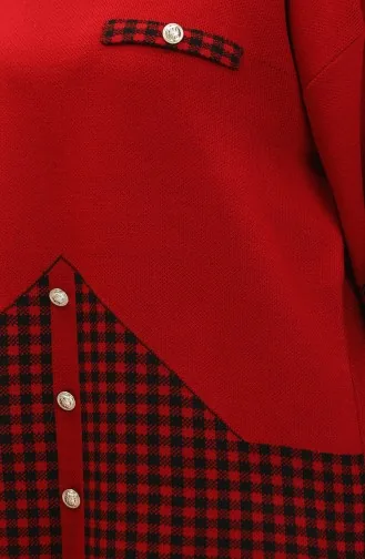 Triko Tunik Pantolon İkili Takım 1023-07 Kırmızı Siyah