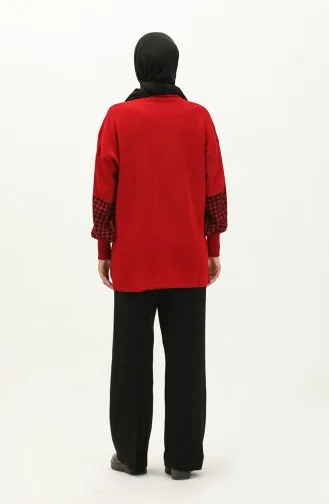 Triko Tunik Pantolon İkili Takım 1023-07 Kırmızı Siyah