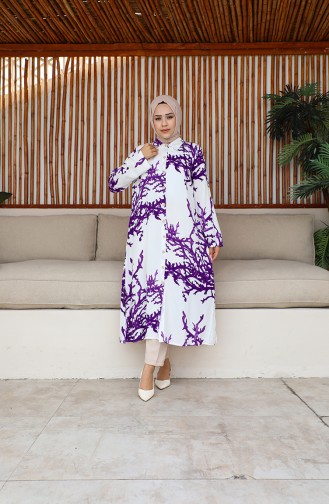 Viscose Tunic 2018-08 Ecru Purple 2018-08