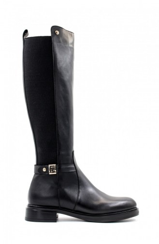 Overknee-Stiefel Für Damen Aus Echtem Leder 010Sza8411 Schwarz 010SZA8411.Siyah
