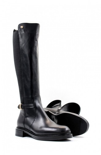 Overknee-Stiefel Für Damen Aus Echtem Leder 010Sza8411 Schwarz 010SZA8411.Siyah