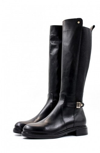 Overknee-Stiefel Für Damen Aus Echtem Leder 010Sza8411 Schwarz 010SZA8411.Siyah