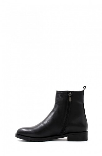 Genuine Leather Women`s Thick Heeled Boots 010Sza8447 Black 010SZA8447.Siyah