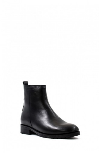 Genuine Leather Women`s Thick Heeled Boots 010Sza8447 Black 010SZA8447.Siyah