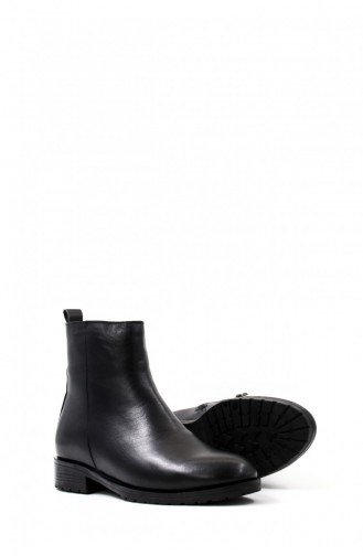 Genuine Leather Women`s Thick Heeled Boots 010Sza8447 Black 010SZA8447.Siyah