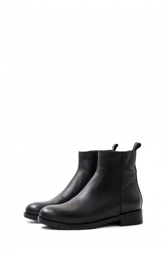 Genuine Leather Women`s Thick Heeled Boots 010Sza8447 Black 010SZA8447.Siyah