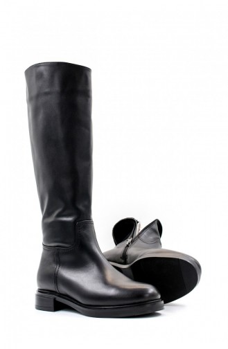 Overknee-Stiefel Für Damen Aus Echtem Leder Und Pelz 010Yza8179 Schwarz 010YZA8179.Siyah