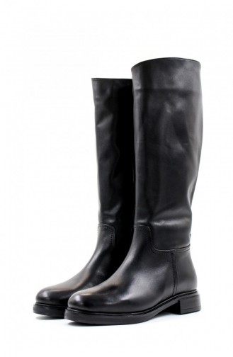 Overknee-Stiefel Für Damen Aus Echtem Leder Und Pelz 010Yza8179 Schwarz 010YZA8179.Siyah