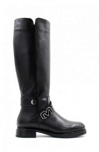 Overknee-Stiefel Für Damen Aus Echtem Leder Und Pelz 010Yza8390 Schwarz 010YZA8390.Siyah