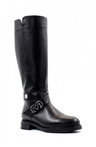 Overknee-Stiefel Für Damen Aus Echtem Leder Und Pelz 010Yza8390 Schwarz 010YZA8390.Siyah