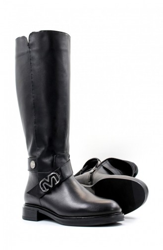 Overknee-Stiefel Für Damen Aus Echtem Leder Und Pelz 010Yza8390 Schwarz 010YZA8390.Siyah