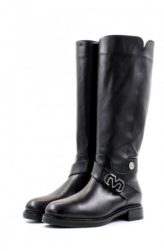 Overknee-Stiefel Für Damen Aus Echtem Leder Und Pelz 010Yza8390 Schwarz 010YZA8390.Siyah