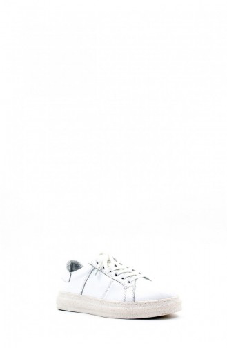 Genuine Leather Women`s Casual Shoes 581Za3044 White 581ZA3044.Beyaz