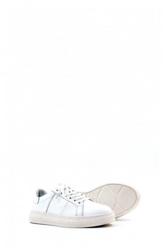 Genuine Leather Women`s Casual Shoes 581Za3044 White 581ZA3044.Beyaz