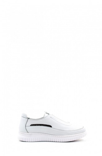 Genuine Leather Women`s Casual Shoes 583Za4023 White 583ZA4023.Beyaz