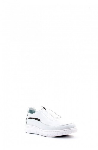 Genuine Leather Women`s Casual Shoes 583Za4023 White 583ZA4023.Beyaz