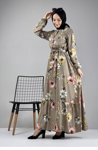 Gemustertes Hijab-Kleid Nerz 0247SGS.VZN
