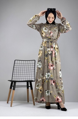 Gemustertes Hijab-Kleid Nerz 0247SGS.VZN
