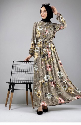 Gemustertes Hijab-Kleid Nerz 0247SGS.VZN