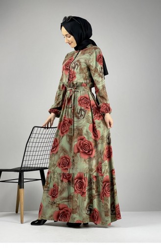 Blumengemustertes Hijab-Kleid In Weinrot 0249SGS.BRD