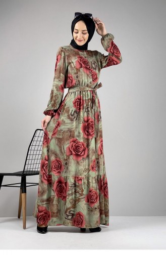 Blumengemustertes Hijab-Kleid In Weinrot 0249SGS.BRD