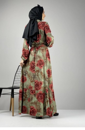 فستان حجاب منقوش بالزهور باللون الأحمر الداكن 0249SGS.BRD