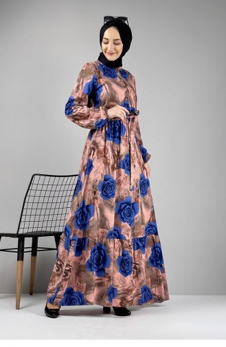 Blumengemustertes Hijab-Kleid Dusty Rose 0249SGS.GKR